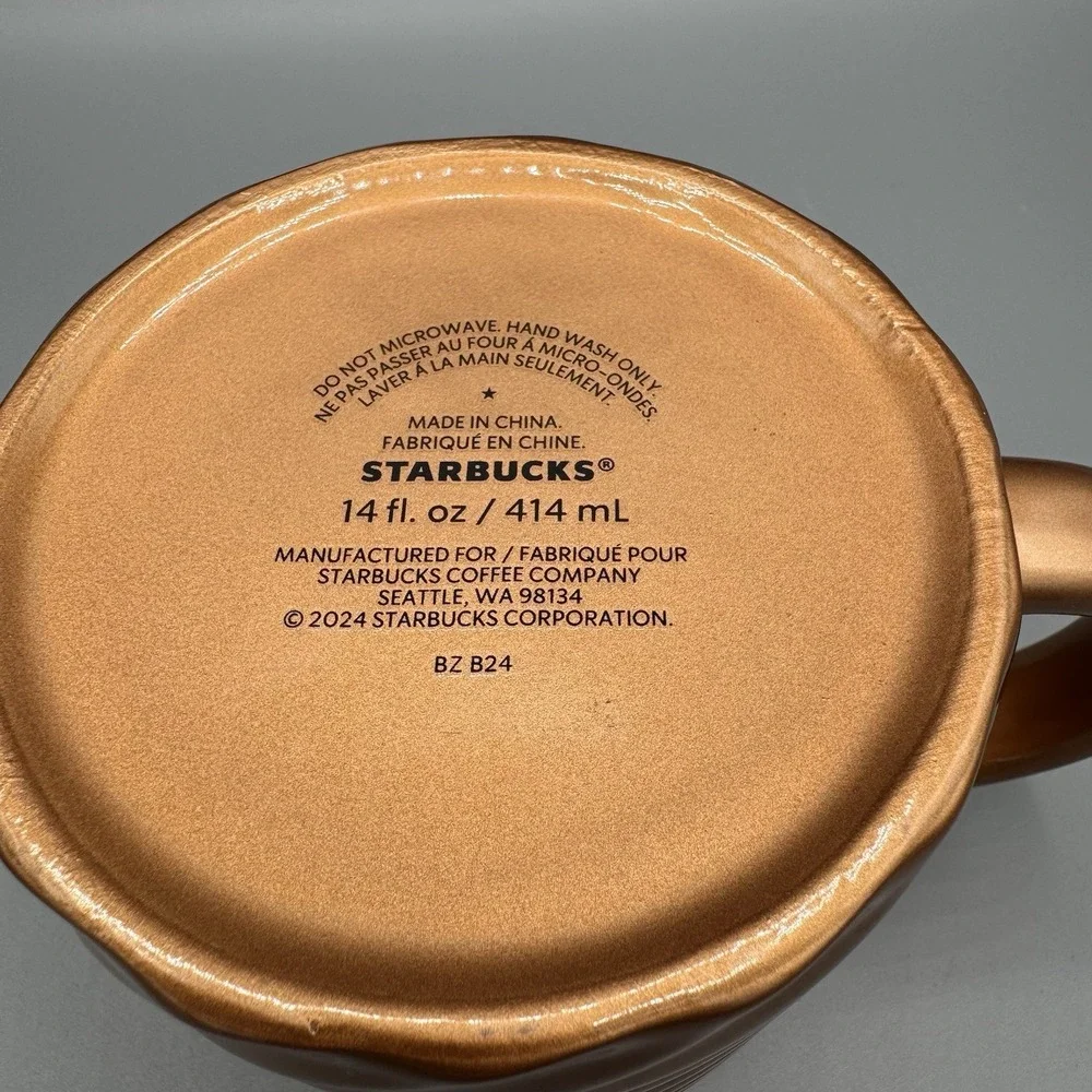 Starbucks 2024 Brown Gold Ceramic Coffee Mug Cup 14 Oz